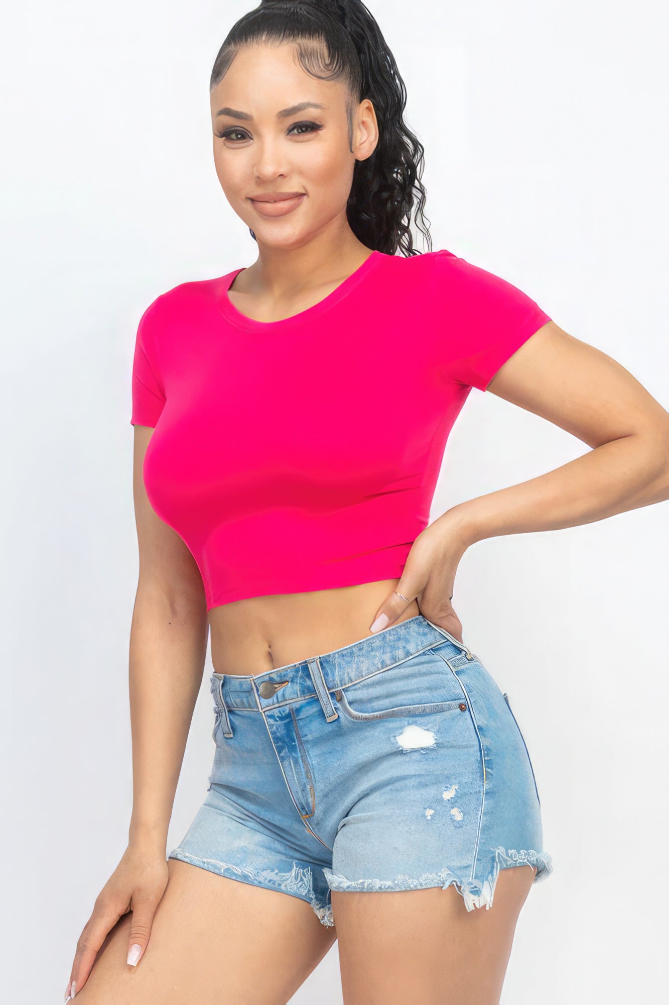 Short Sleeve Roundneck Crop Top - Supreme Deals