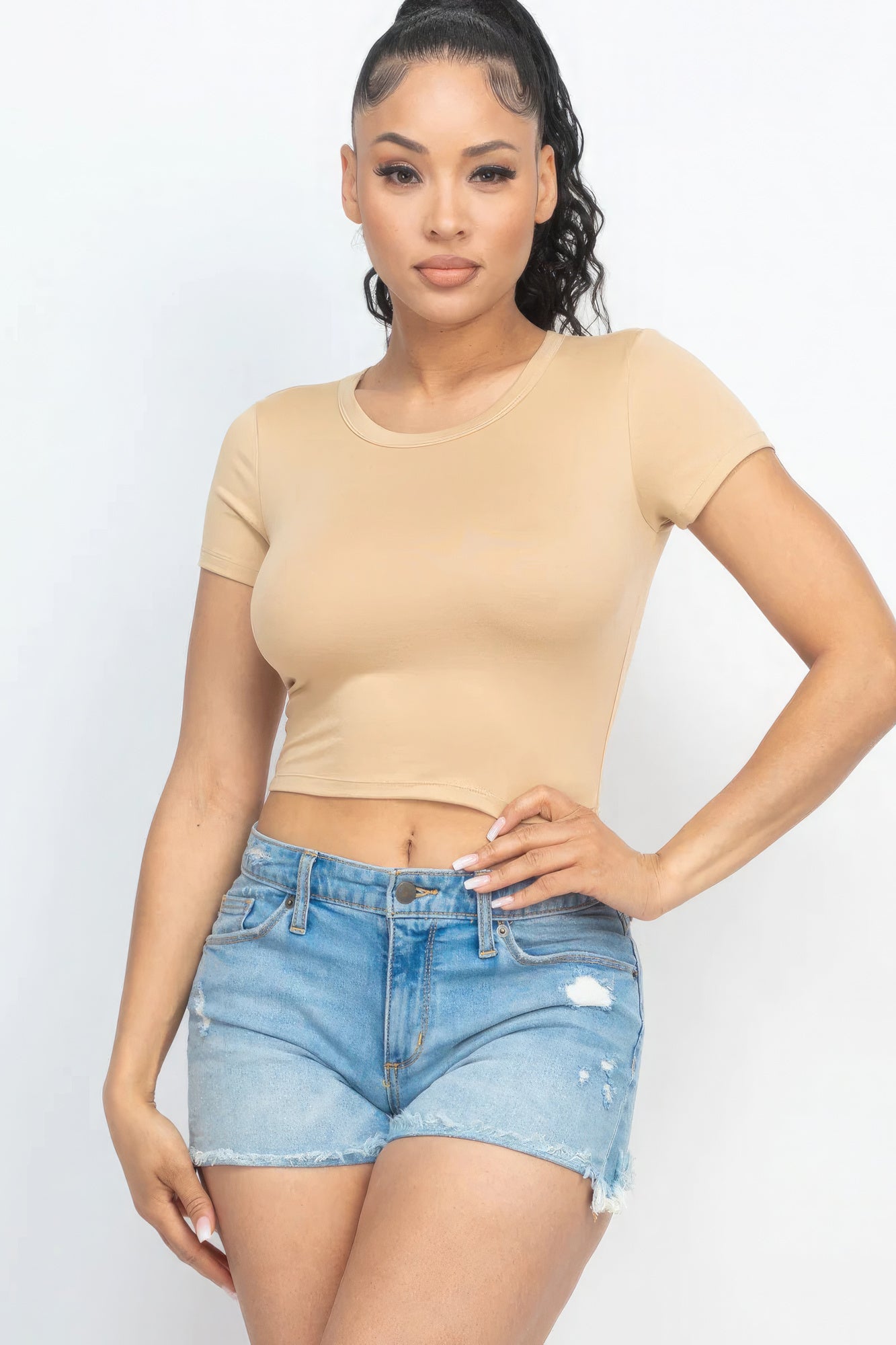 Short Sleeve Roundneck Crop Top - Supreme Deals