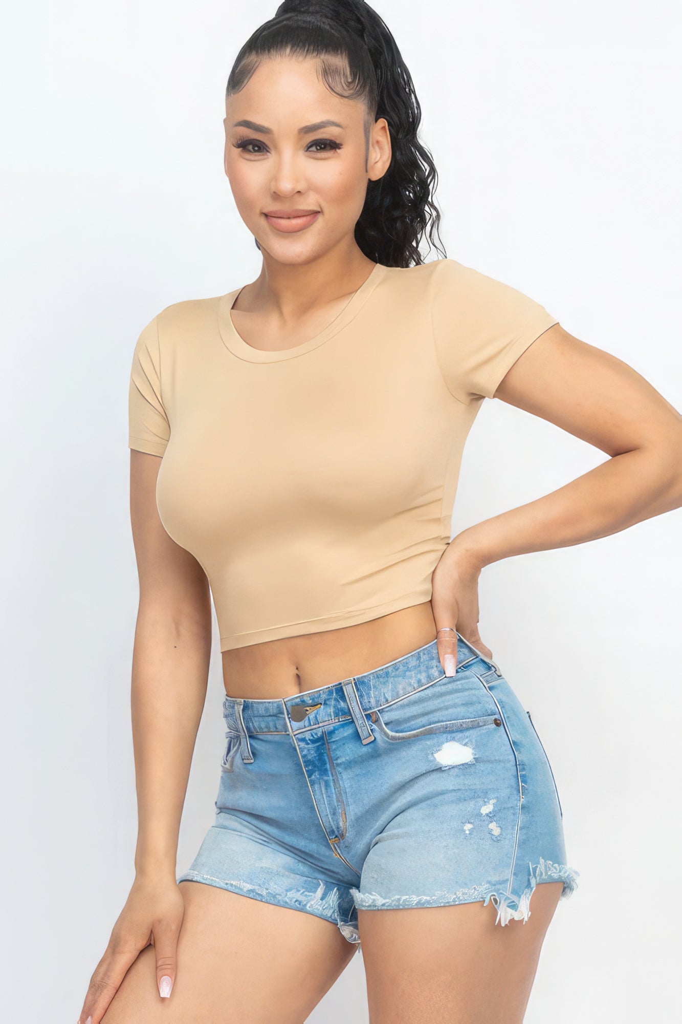 Short Sleeve Roundneck Crop Top - Supreme Deals