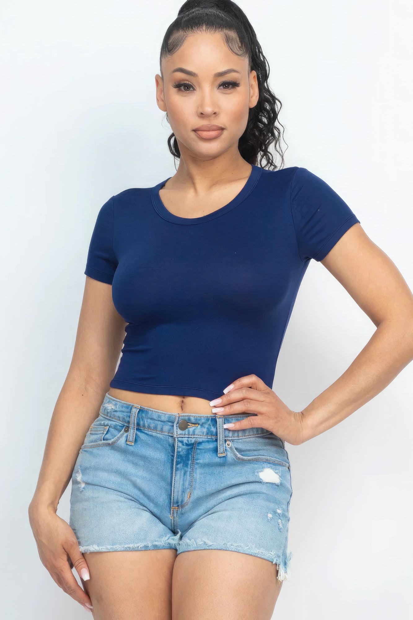 Short Sleeve Roundneck Crop Top - Supreme Deals