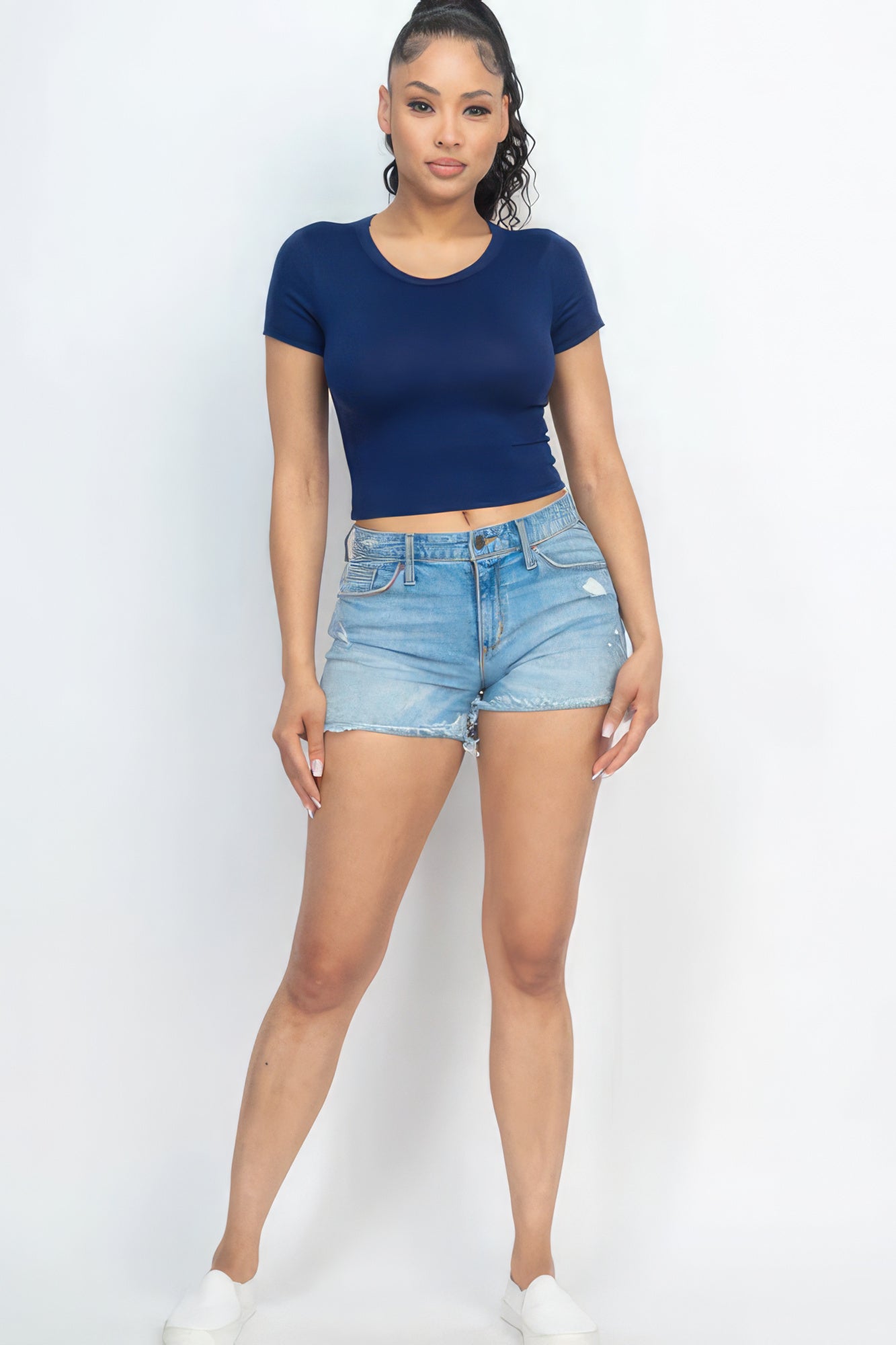 Short Sleeve Roundneck Crop Top - Supreme Deals