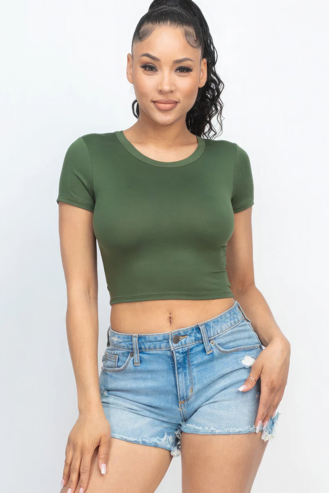 Short Sleeve Roundneck Crop Top - Supreme Deals