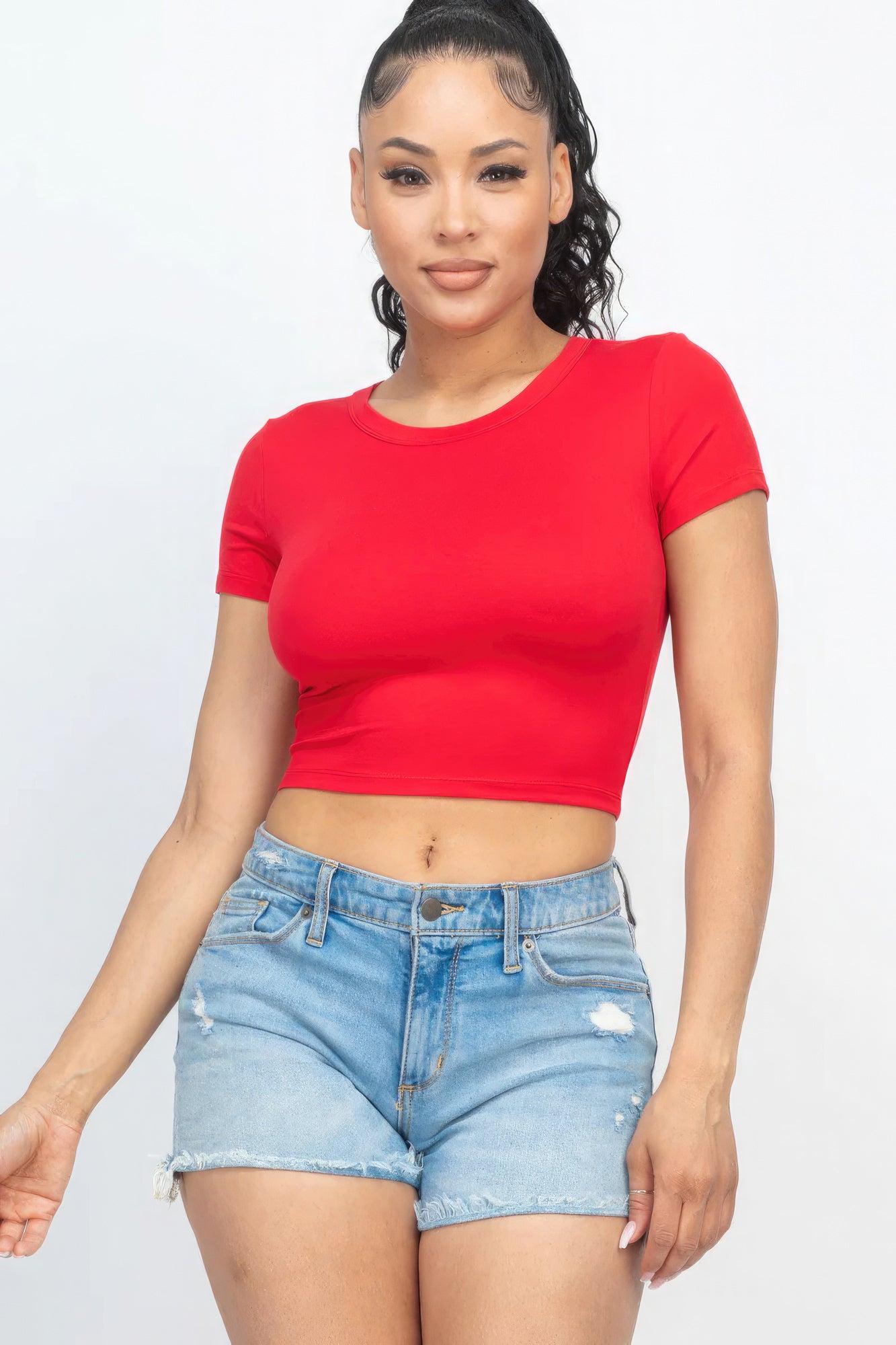 Short Sleeve Roundneck Crop Top - Supreme Deals