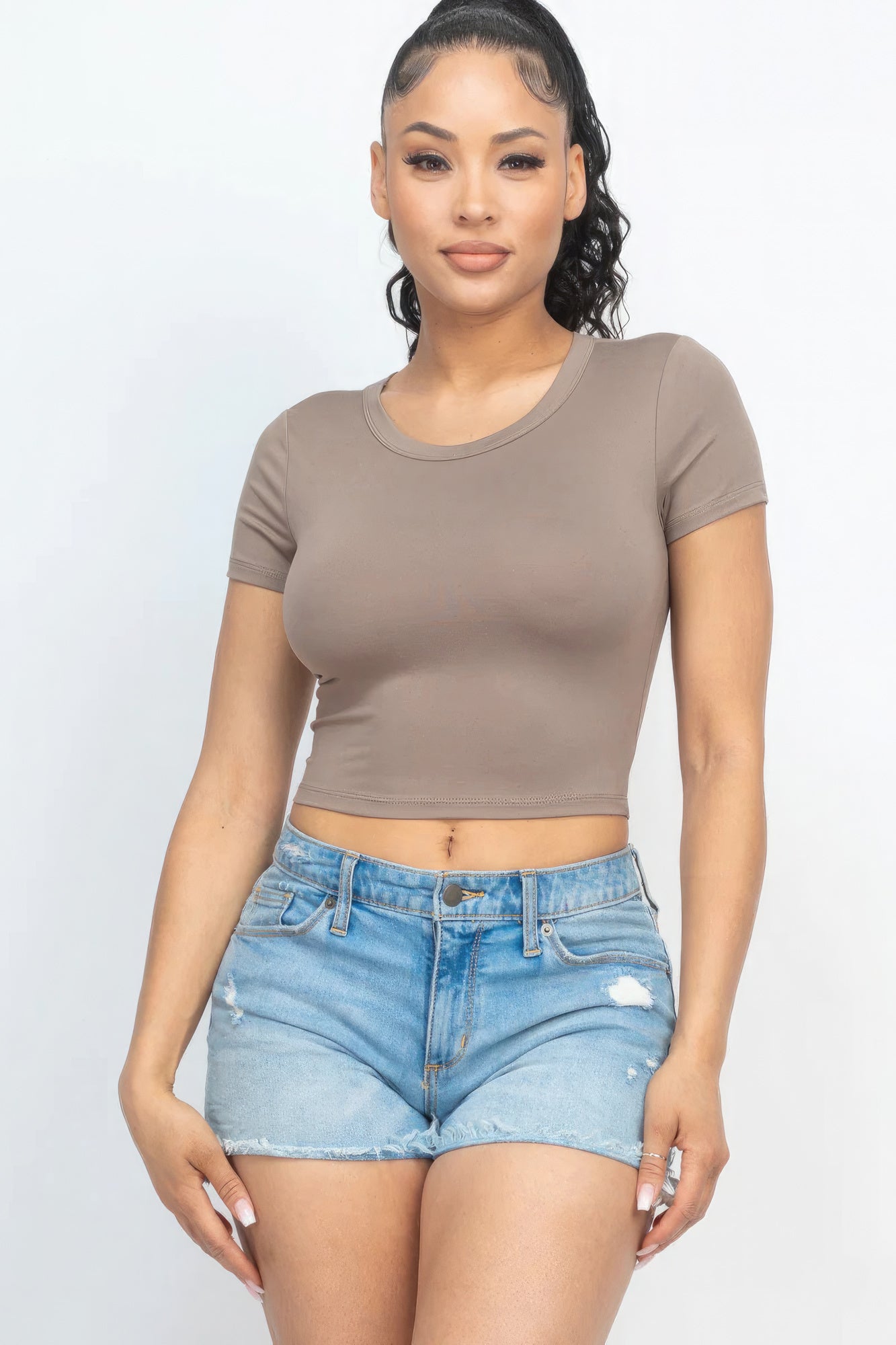 Short Sleeve Roundneck Crop Top - Supreme Deals