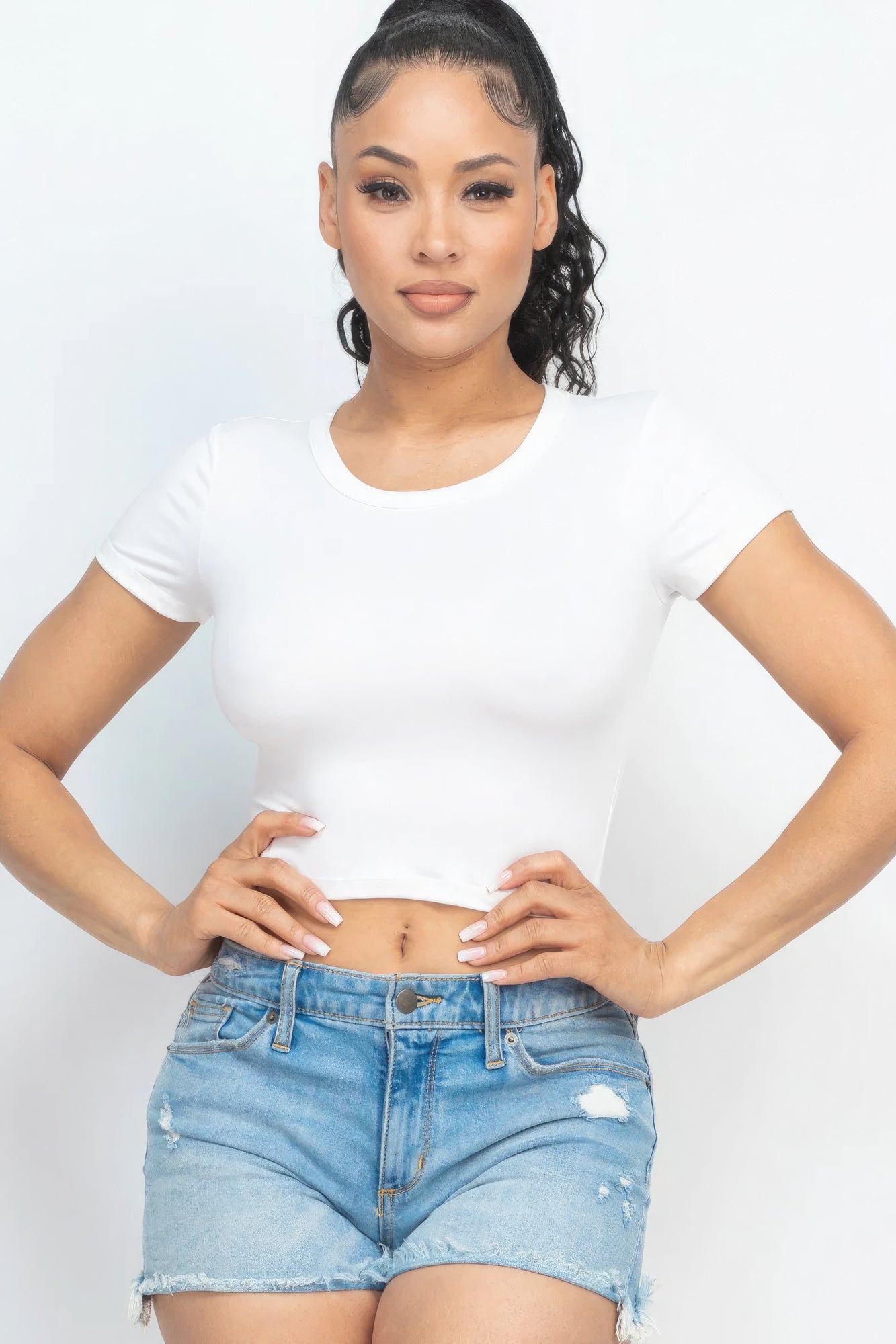 Short Sleeve Roundneck Crop Top - Supreme Deals