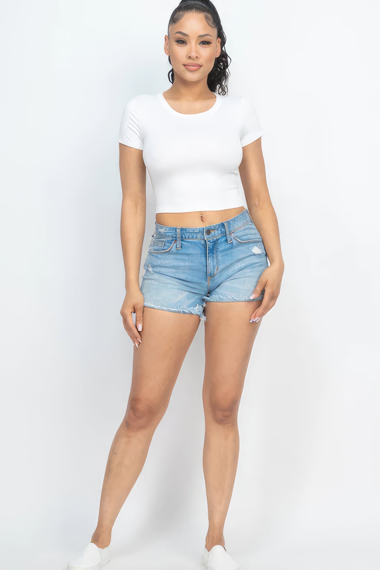 Short Sleeve Roundneck Crop Top - Supreme Deals