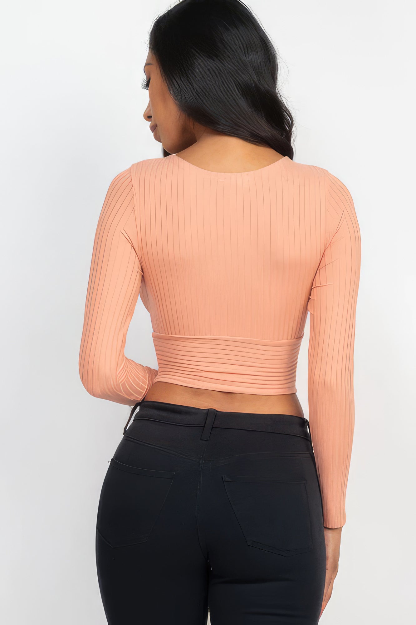 Ribbed Wrap Front Long Sleeve Top - Supreme Deals