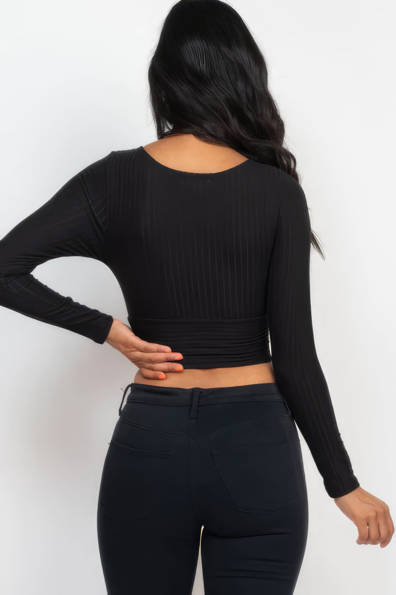 Ribbed Wrap Front Long Sleeve Top - Supreme Deals