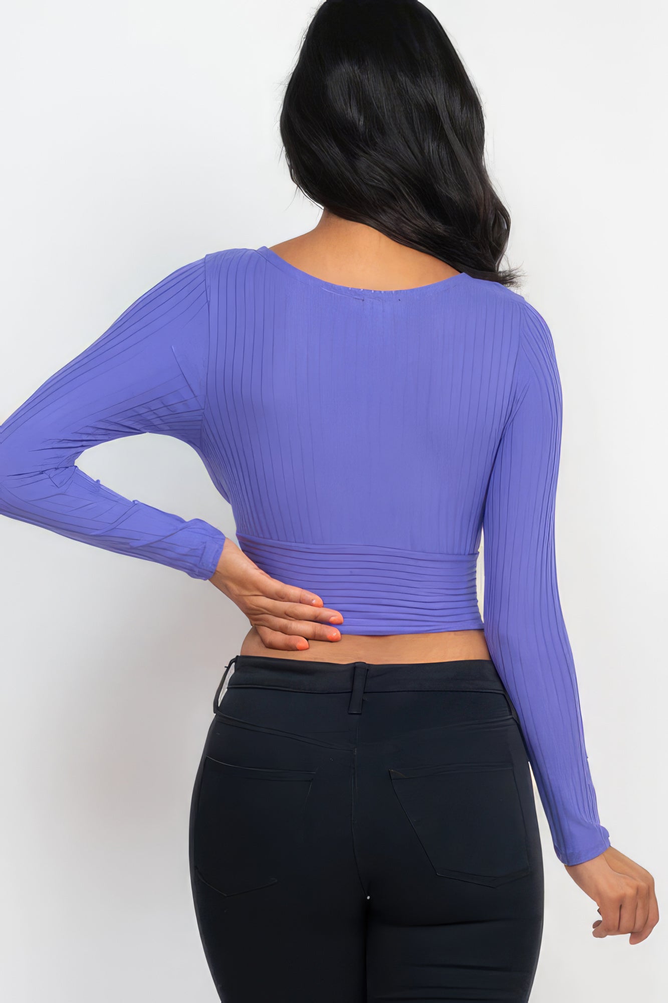 Ribbed Wrap Front Long Sleeve Top - Supreme Deals