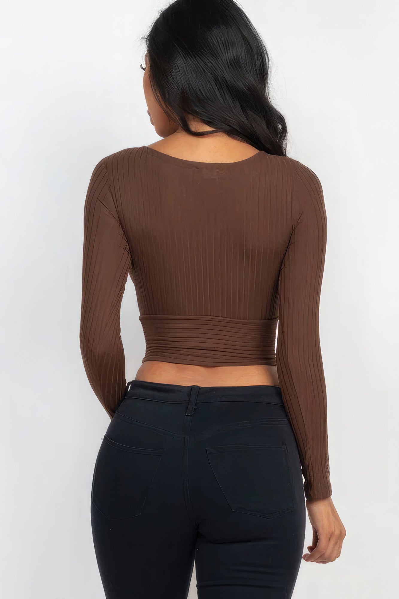 Ribbed Wrap Front Long Sleeve Top - Supreme Deals