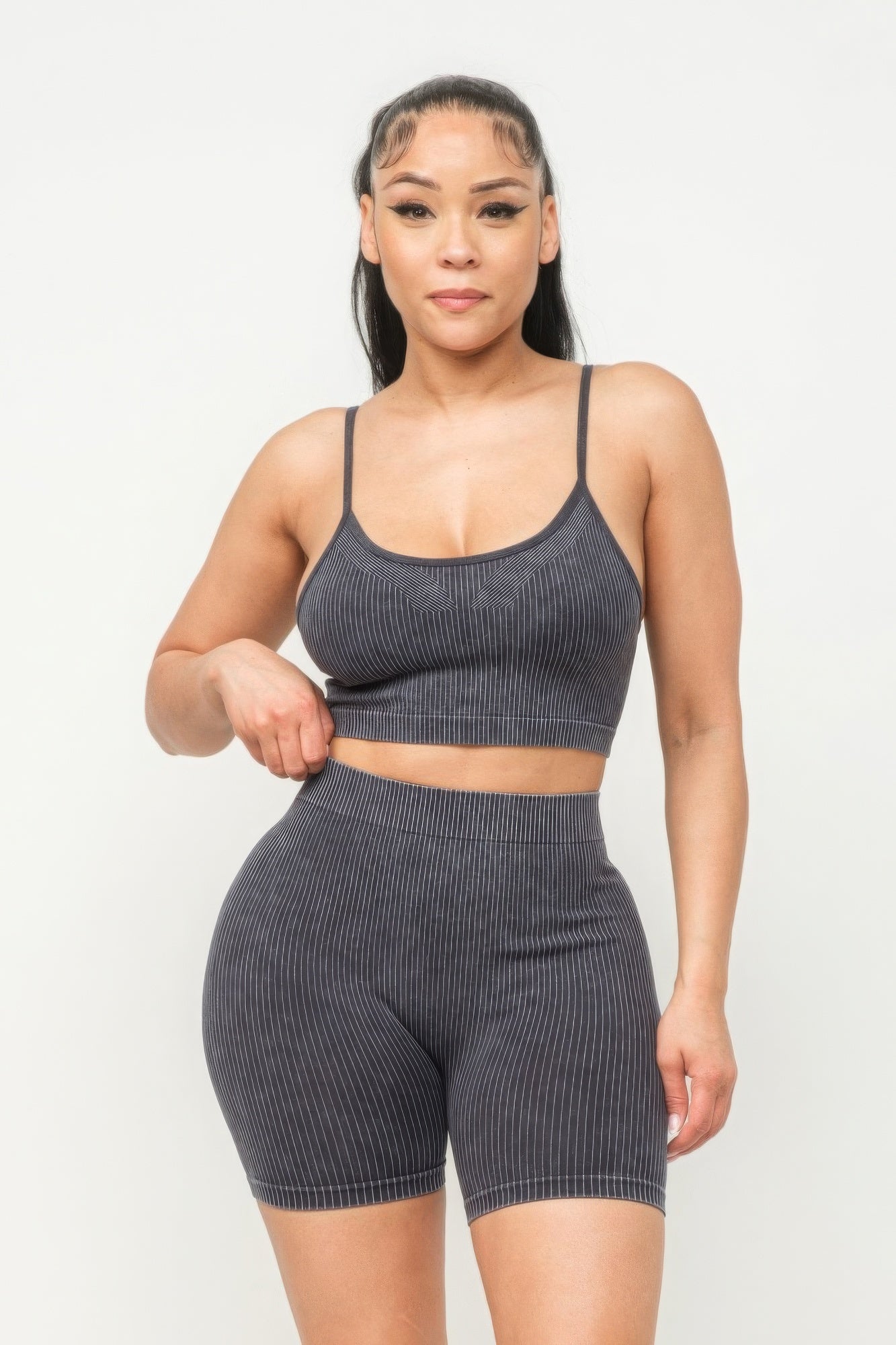 Washed Seamless Basic Tank Top And Shorts Set - Supreme Deals