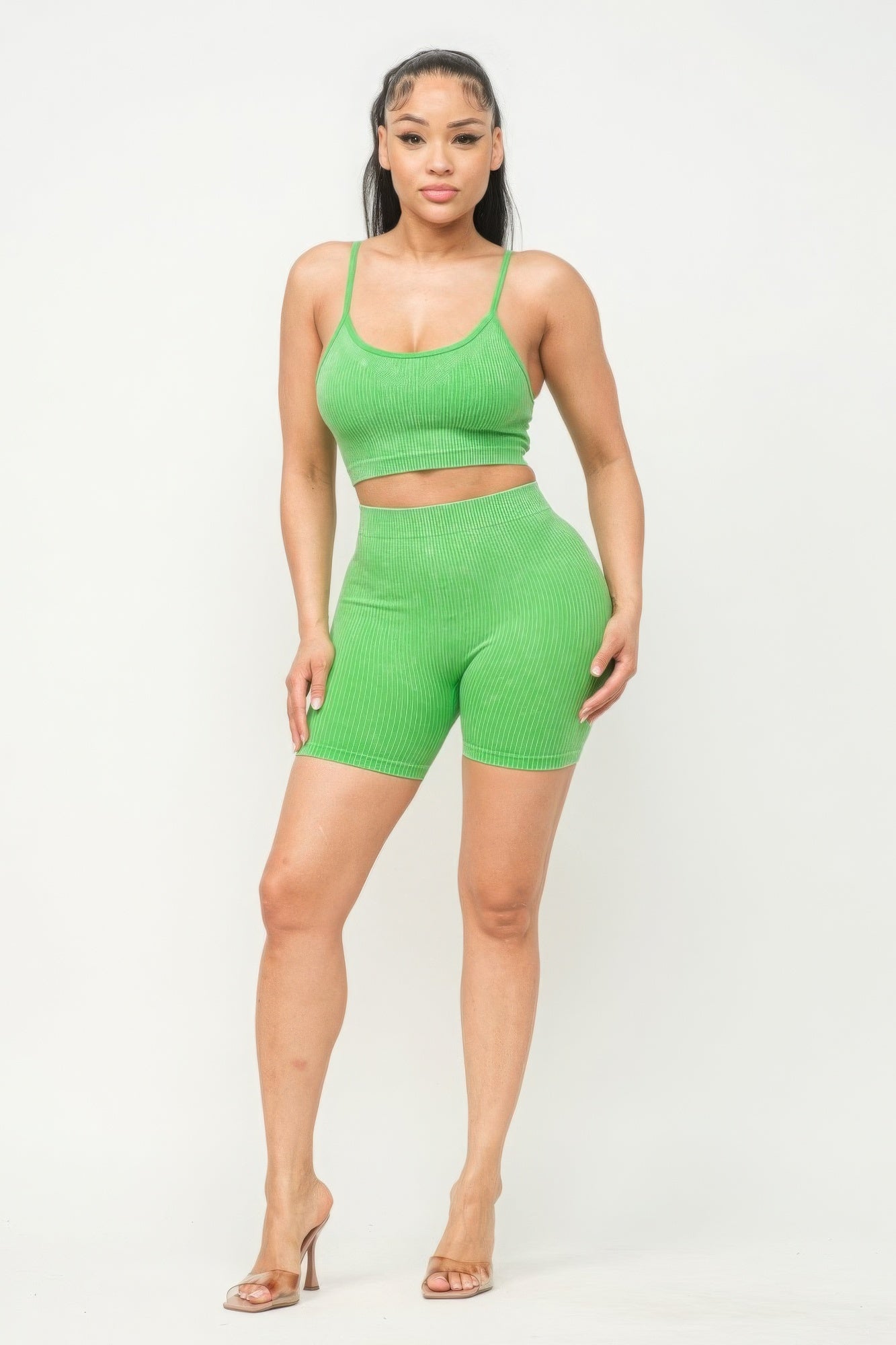 Washed Seamless Basic Tank Top And Shorts Set - Supreme Deals