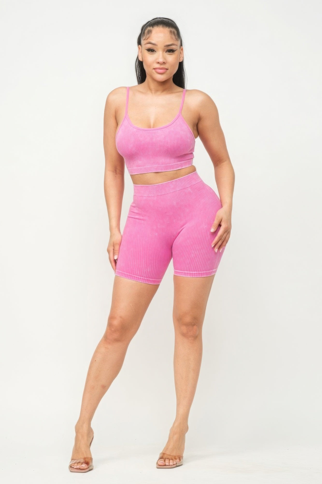 Washed Seamless Basic Tank Top And Shorts Set - Supreme Deals