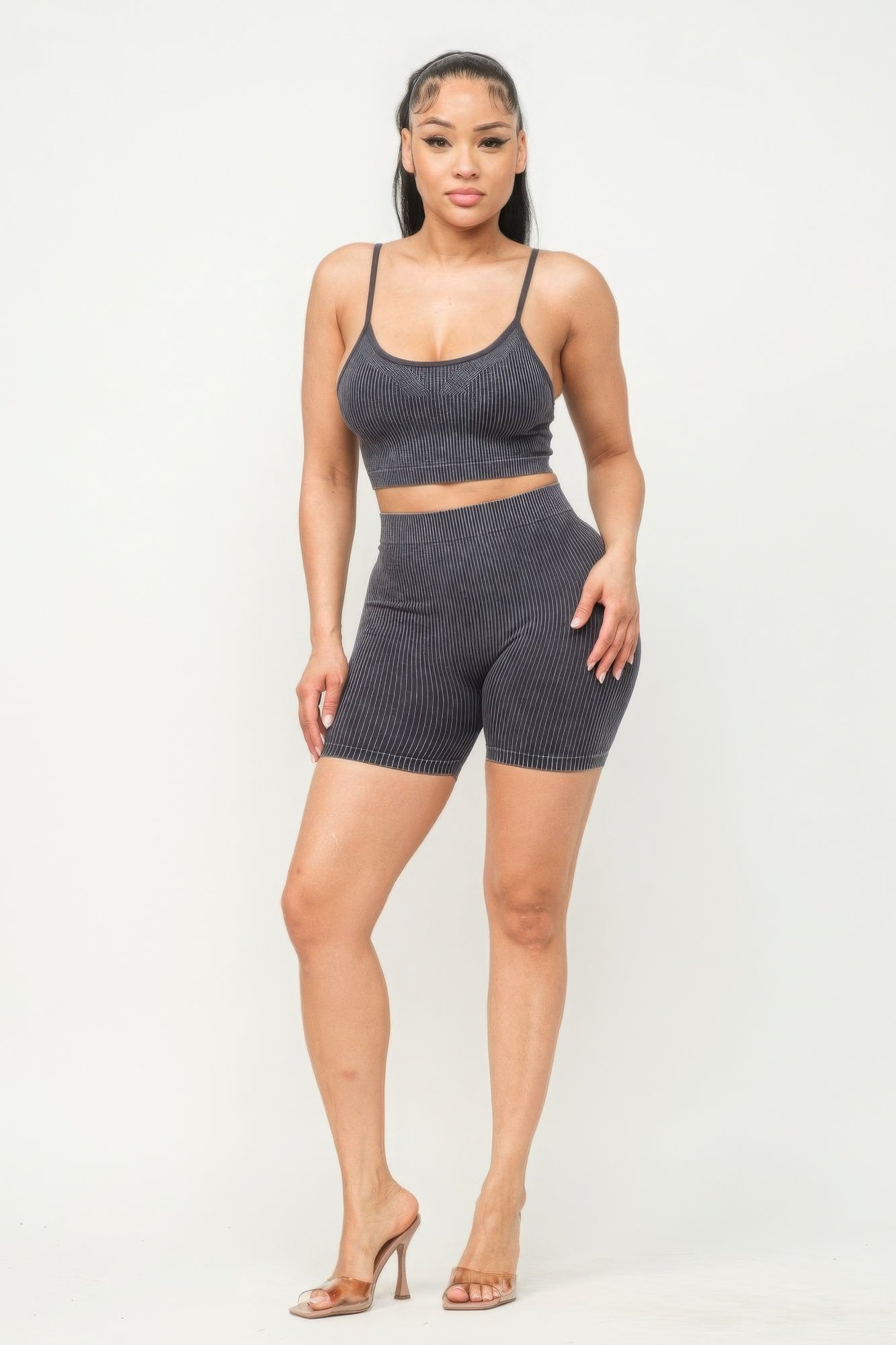 Washed Seamless Basic Tank Top And Shorts Set - Supreme Deals